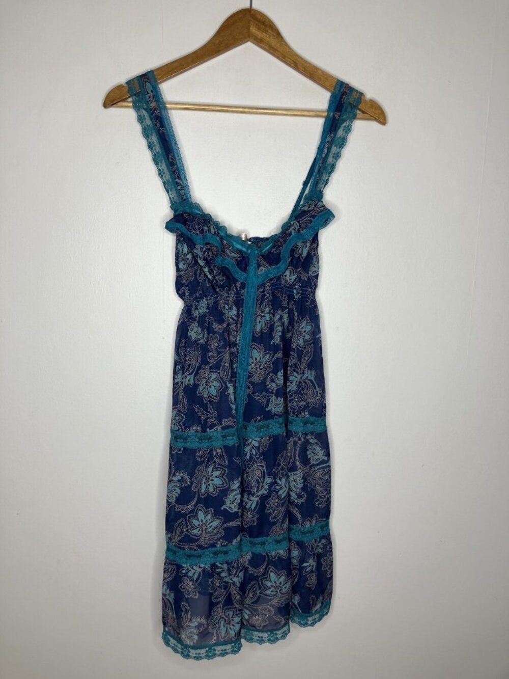 Victoria's Secret Angels Women's Blue Floral Paisley Lace Trim Chemise Dress M